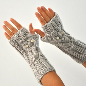 Gants sans doigts Gants d'hiver Manchettes Hibou Beige Pierre Tricot à la main Accessoires d'hiver Mode d'hiver image 2