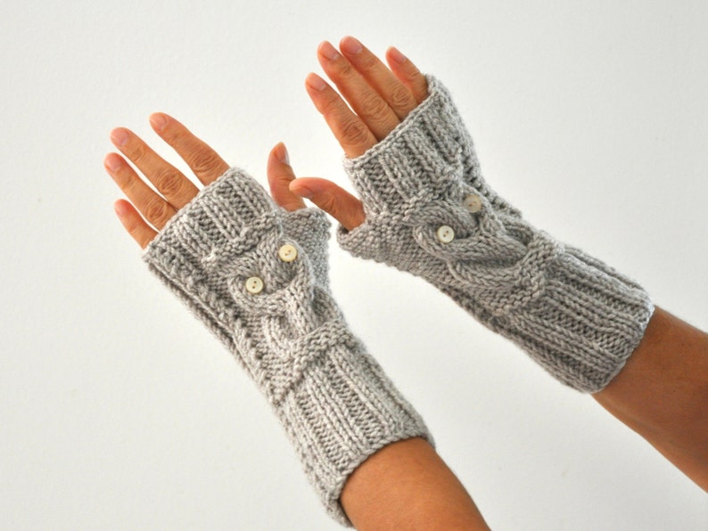 Gants sans doigts Gants d'hiver Manchettes Hibou Beige Pierre Tricot à la main Accessoires d'hiver Mode d'hiver image 2