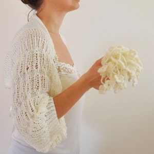 Ivory Shrug Bolero Bridal Shrug Wedding Bolero Bridal Jacket Bridal Accessories Shrugs Boleros Romantic Soft Elegant Hand Knit image 1