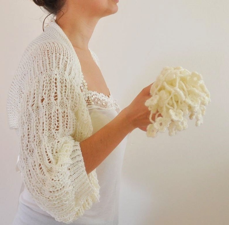 Ivory Shrug Bolero Bridal Shrug Wedding Bolero Bridal Jacket Bridal Accessories Shrugs Boleros Romantic Soft Elegant Hand Knit image 1