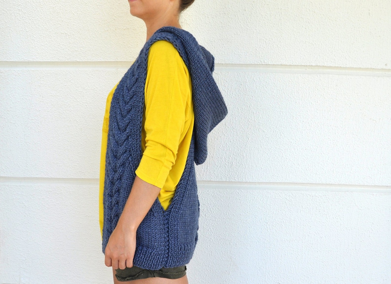 Hooded Sweater Cardigan Women Hooded Vest Blue Denim Blue Sapphire Hand