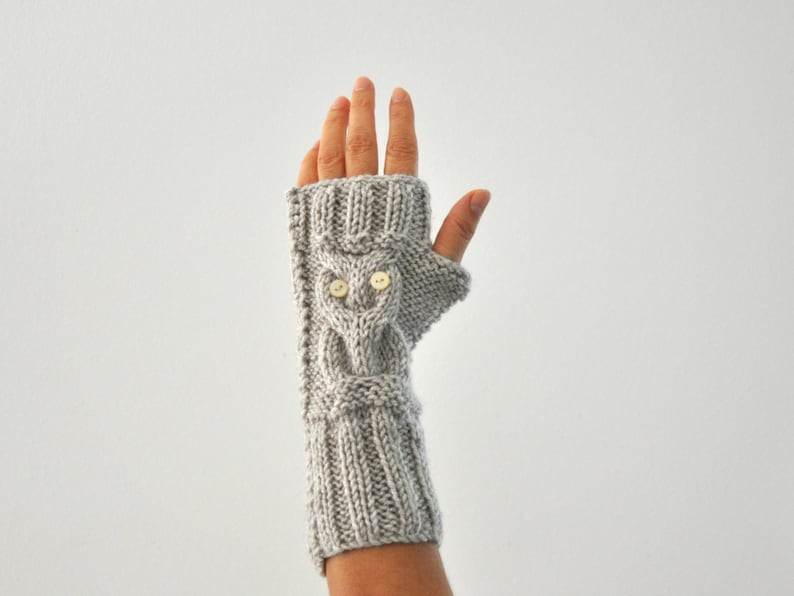 Gants sans doigts Gants d'hiver Manchettes Hibou Beige Pierre Tricot à la main Accessoires d'hiver Mode d'hiver image 4