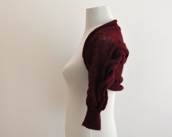 Burgundy Mohair Sweater Cardigan Bridal Shrug Bridal Bolero Wedding Wrap Cover up Jacket  Claret Red