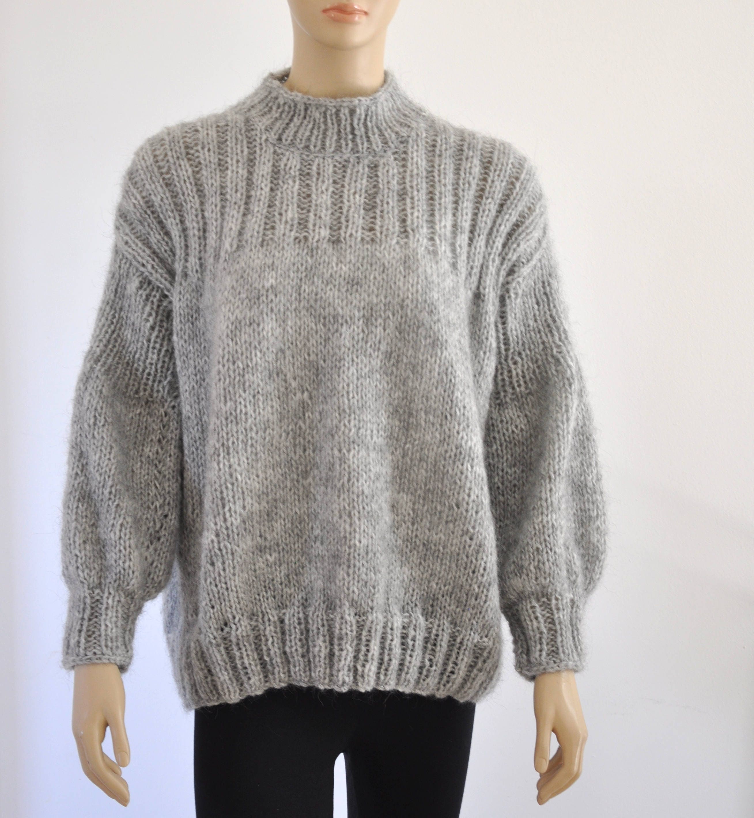 Wol trui met lange ballon mouwen grijze vrouwen pullover hand Etsy
