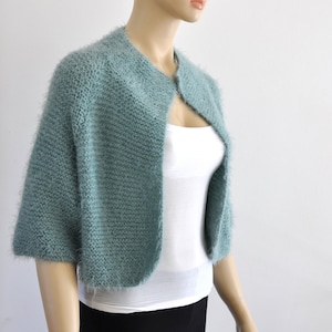 Chaqueta de boda de media manga, Bolero nupcial verde, chaqueta nupcial, Bolero de encogimiento de hombros, cubierta nupcial, tejido a mano