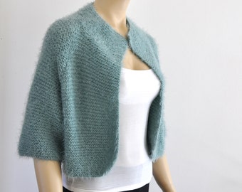 Half Sleeve Wedding Jacket, Green Bridal Bolero, Bridal Jacket, Shrug Bolero, Bridal Cover Up, Hand Knitted