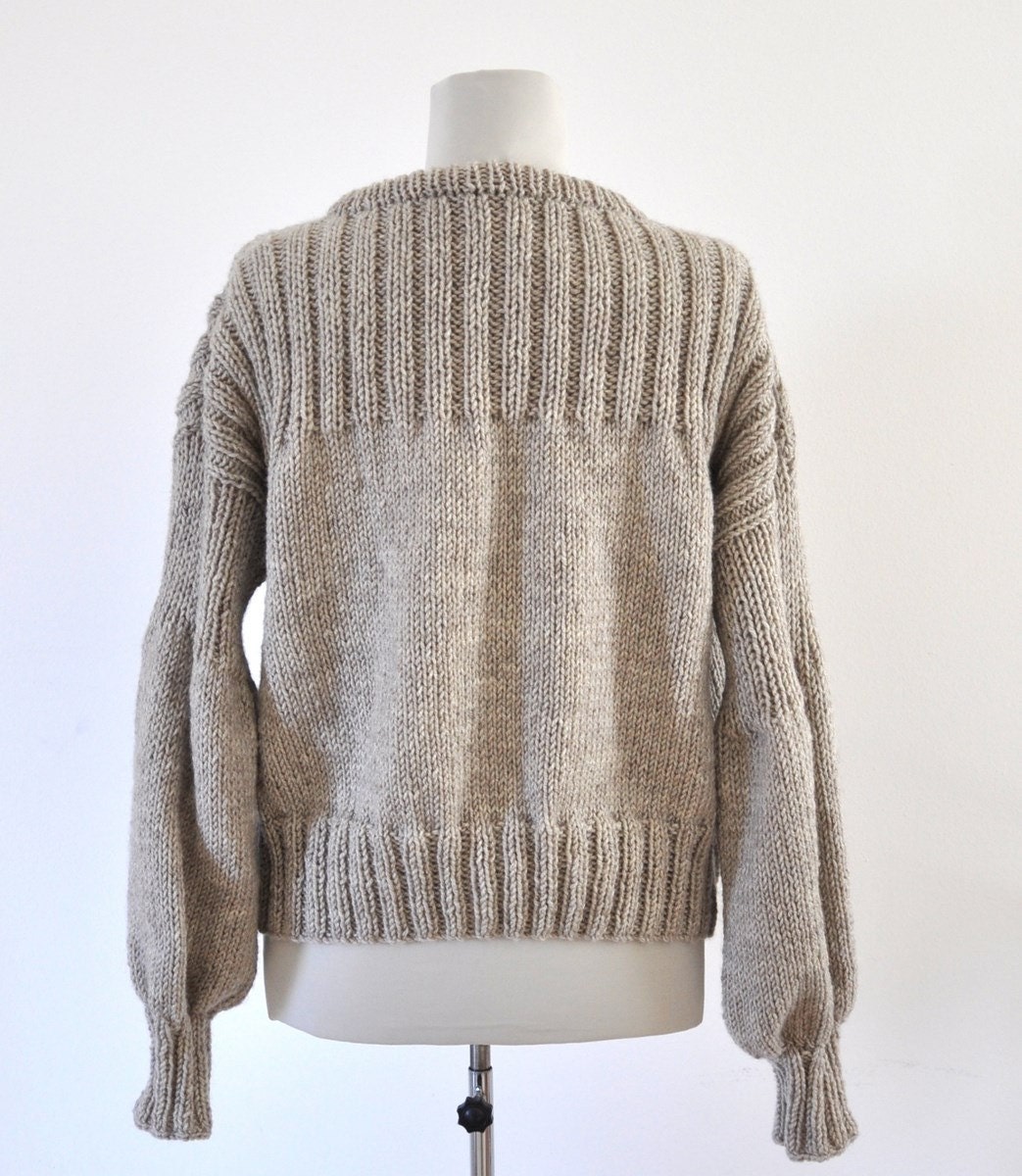 Knit Sweater With Long Balloon Sleeves Beige Earth Colors Hand - Etsy