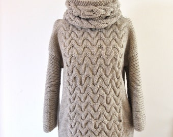 Strickpullover Oversize Pullover Grobstrickpullover Strickpullover Zopfmuster Beige Sand