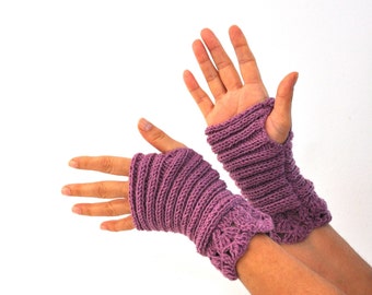 Purple Gloves Fingerless Gloves Mittens Wrist Warmers Lace Gloves