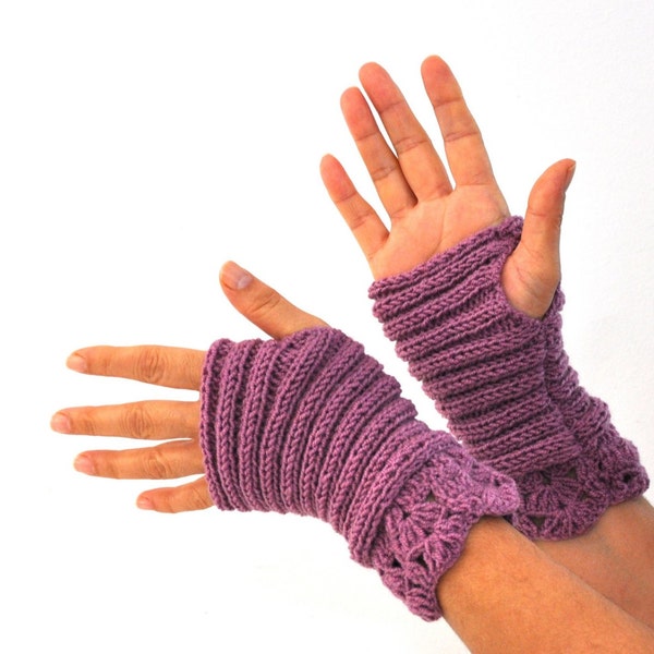 Purple Gloves Fingerless Gloves Mittens Wrist Warmers Lace Gloves