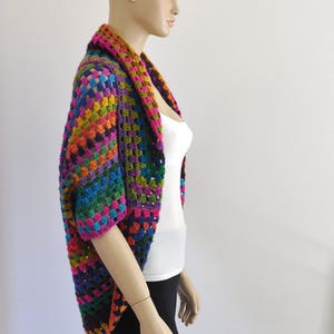 Rainbow Afghan Crochet Cardigan Oversized Women Jacket Fall Winter Fashion Knit Accessories