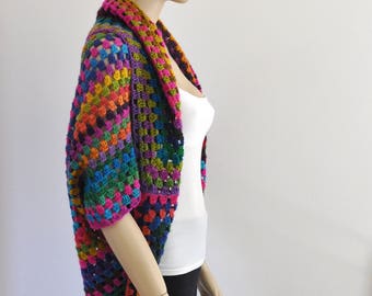 Regenbogen Afghan Crochet Cardigan Oversized Frauen Jacke Herbst Winter Mode Stricken Accessoires