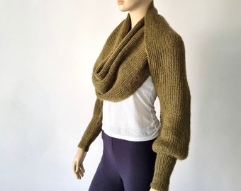 Wrap Sweater Chunky Knit Womens Sweater Cardigan Bridal Shrug Bolero Wedding Jacket Long Sleeved Olive Green