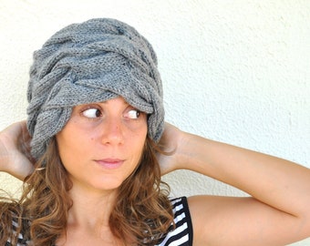Hat Beanie Hat Adult Hat Braided Hand Knit Cozy Warm Women Accessories Winter Fashion Gray Grey