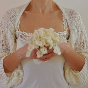 Ivory Shrug Bolero Bridal Shrug Wedding Bolero Bridal Jacket Bridal Accessories Shrugs Boleros Romantic Soft Elegant Hand Knit image 2