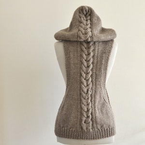 Sweater Vest Hooded Vest Sweater Hand Knit Pale Brown Earth Tones image 4