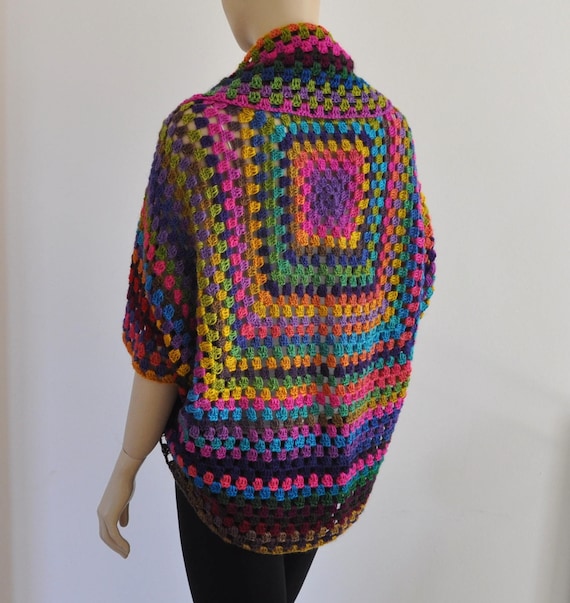 Rainbow Afghan Crochet Cardigan 