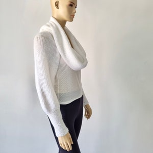 White Chunky Knit Womens Sweater Cardigan Wrap Sweater Bridal Shrug Bolero Wedding Jacket Long Sleeved