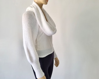 White Chunky Knit Womens Sweater Cardigan Wrap Sweater Bridal Shrug Bolero Wedding Jacket Long Sleeved