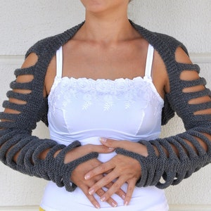 Knit Shrug Bolero Long Sleeved Bridal Shrug Wedding Bolero Knit Cardigan Gray Grey Bridal Accessories Unique Fashionable