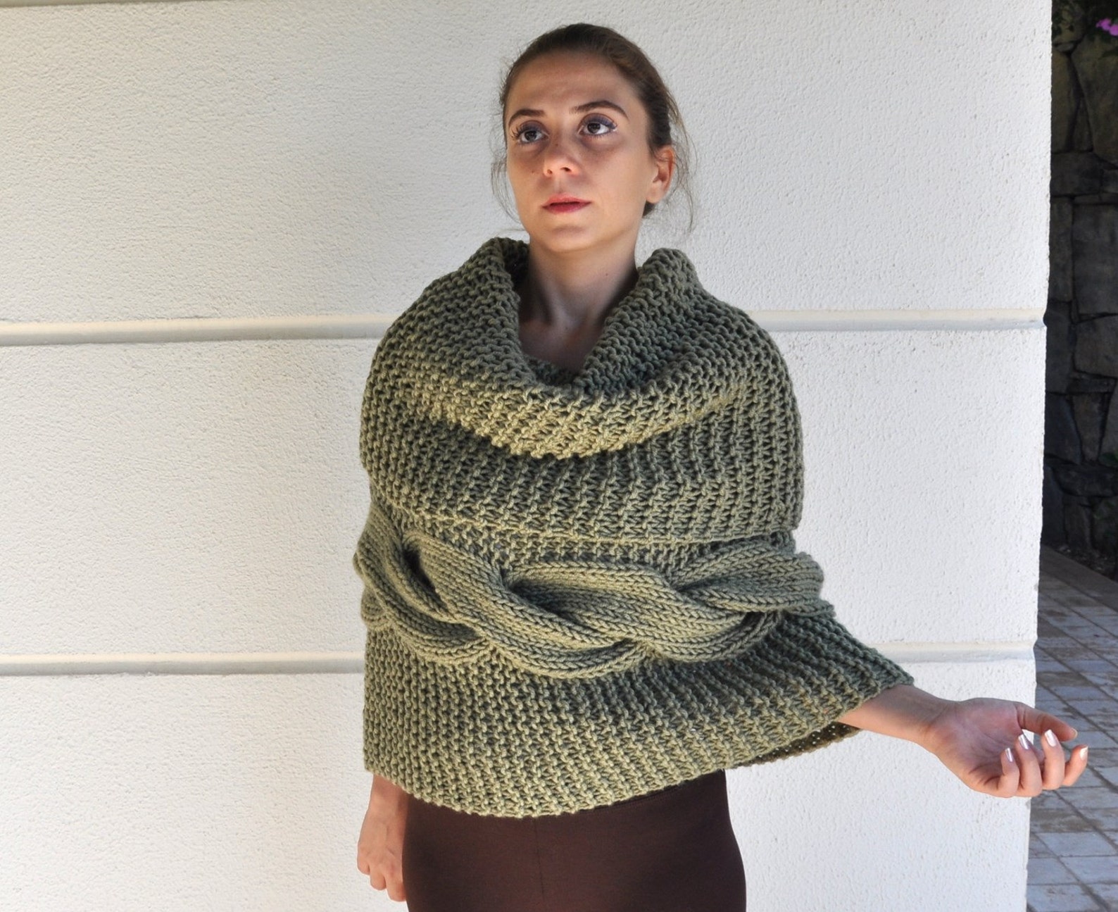 Chunky Knit Poncho Cardigan