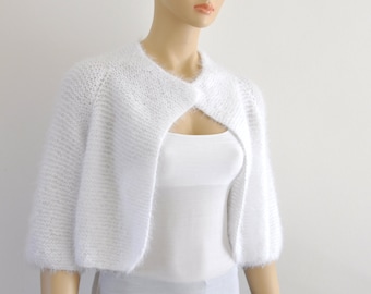 White Bridal Bolero, Shrug Bolero, Wedding Jacket, Bridal Cover Up, Soft Elegant Hand Knit