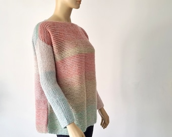 Hand Knit Sweater, Oversized Sweater, Women Chunky Sweater Pullover, Rainbow Tunic, Knit Fashion