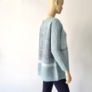 Dikke damestrui, oversized trui, gebreide trui vest, dikke trui, aardekleuren, blauw witte aquatinten, gebreide kleding