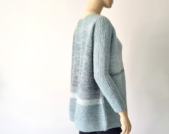 Women's Chunky Sweater, Oversized Sweater, Knit Sweater Cardigan, Chunky Sweater, Earth Colors, Blue White Aqua Shades, Knitwear