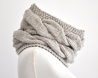 Knit Chunky Infinity Scarf Cowl Neckwarmer Beige Sand Neutral Gift for Her for Him Unisex Oversized Knits