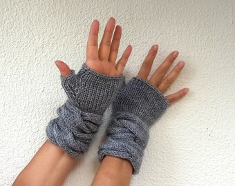 Gray Fingerless Gloves Mittens Wrist Warmers Chunky Warm Winter Accessories Winter Fashion