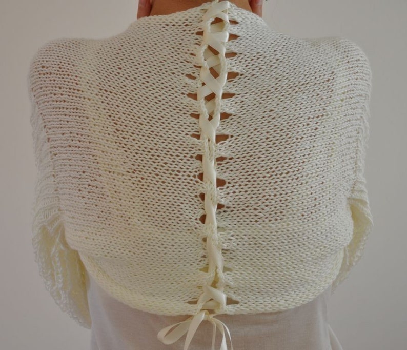 Ivory Shrug Bolero Bridal Shrug Wedding Bolero Bridal Jacket Bridal Accessories Shrugs Boleros Romantic Soft Elegant Hand Knit image 5