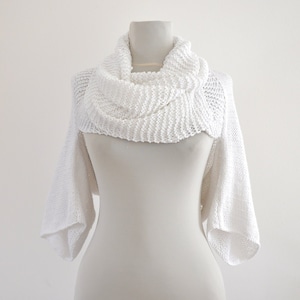 White Bridal Shrug Bolero Womens Sweater Cardigan Jacket Tunic Wrap Sweater Hand Knit