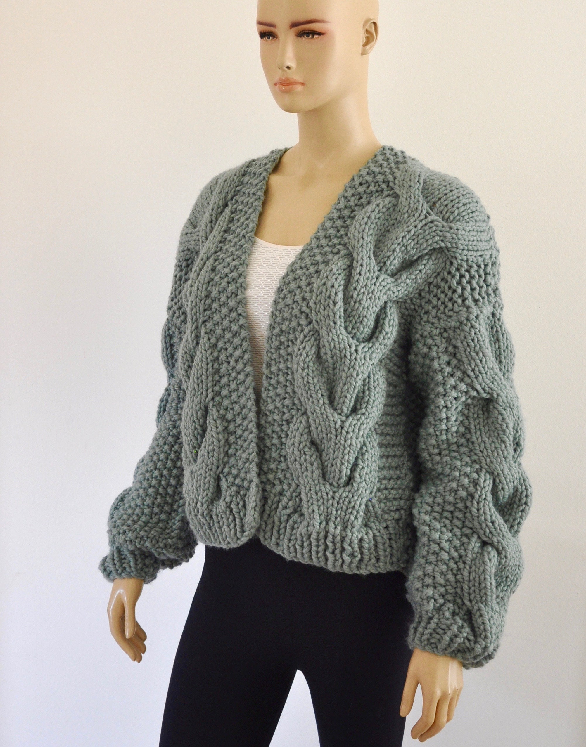 Chunky Knit Cardigan Jacket Hand Knit Women Coat Bomber Jacket Etsy