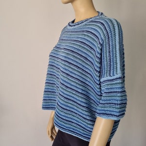 Cotton Sweater Short Sleeved Crop Top Loose Women Pullover Spring Summer Colorful Blue Dark Blue Navy