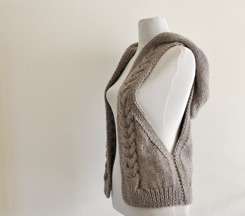 Sweater Vest Hooded Vest Sweater Hand Knit Pale Brown Earth Tones image 3