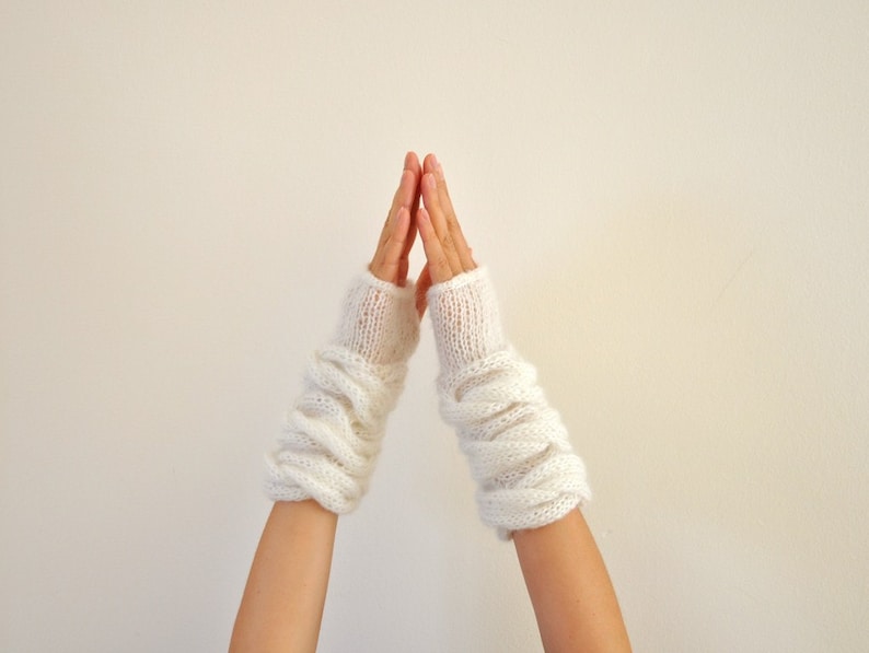 Fingerless Gloves Wrist Warmers White Mohair Soft Warm Cozy Etsy