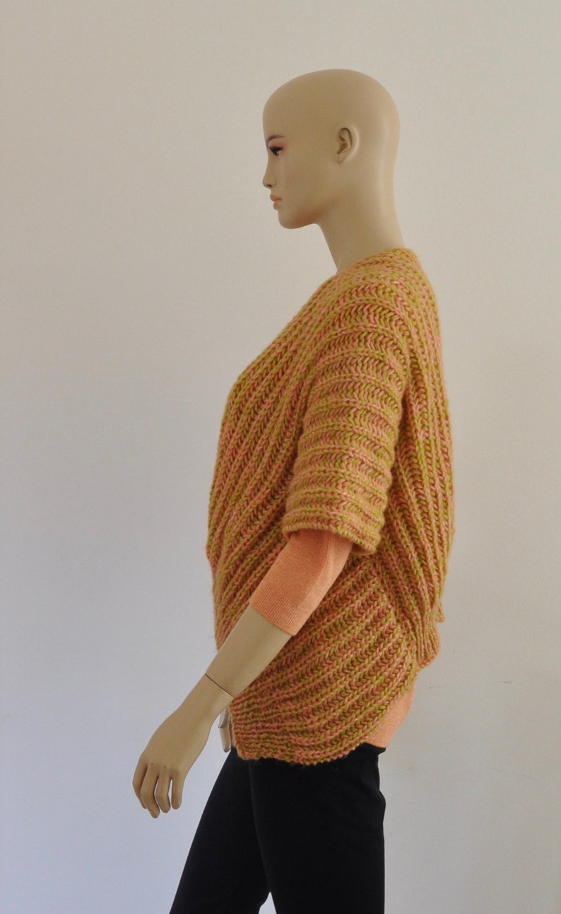 Knit Sweater Cardigan Vest Chunky Wrap Sweater Coral Green