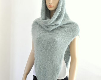 Hooded Scarf Chunky, Oversized Scarf, Snood, Scarf Cowl, Turtleneck Cowl, Cowl Vest, Super Soft, Cozy, Mint Green, Unisex