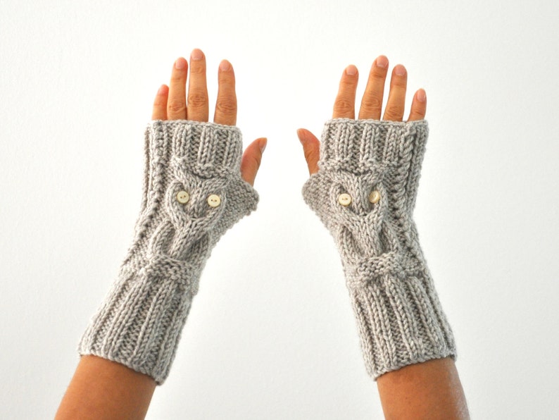 Gants sans doigts Gants d'hiver Manchettes Hibou Beige Pierre Tricot à la main Accessoires d'hiver Mode d'hiver image 1