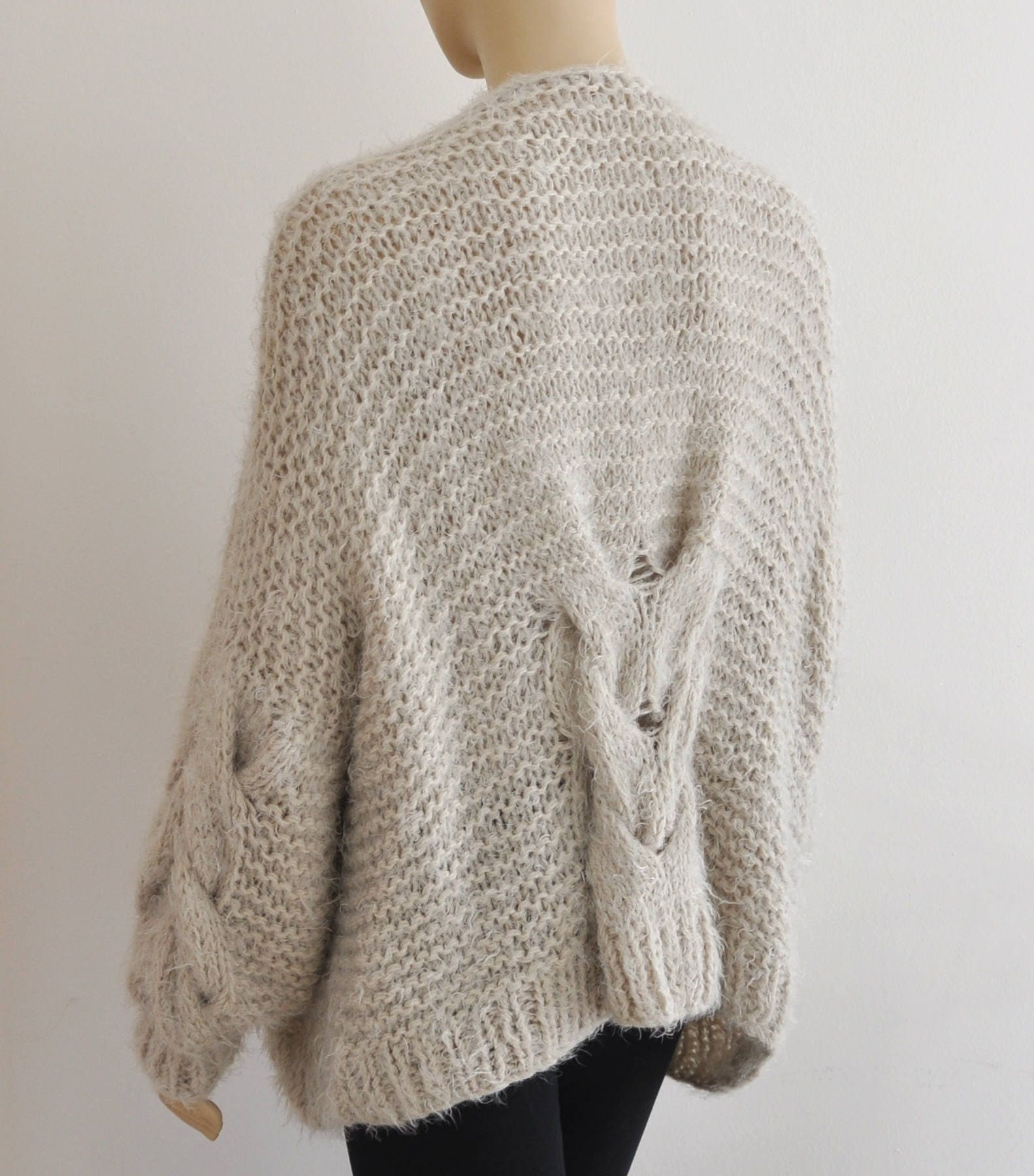 Beige Oversized Cardigan Chunky Cable Knit Jacket Hand Knitted | Etsy
