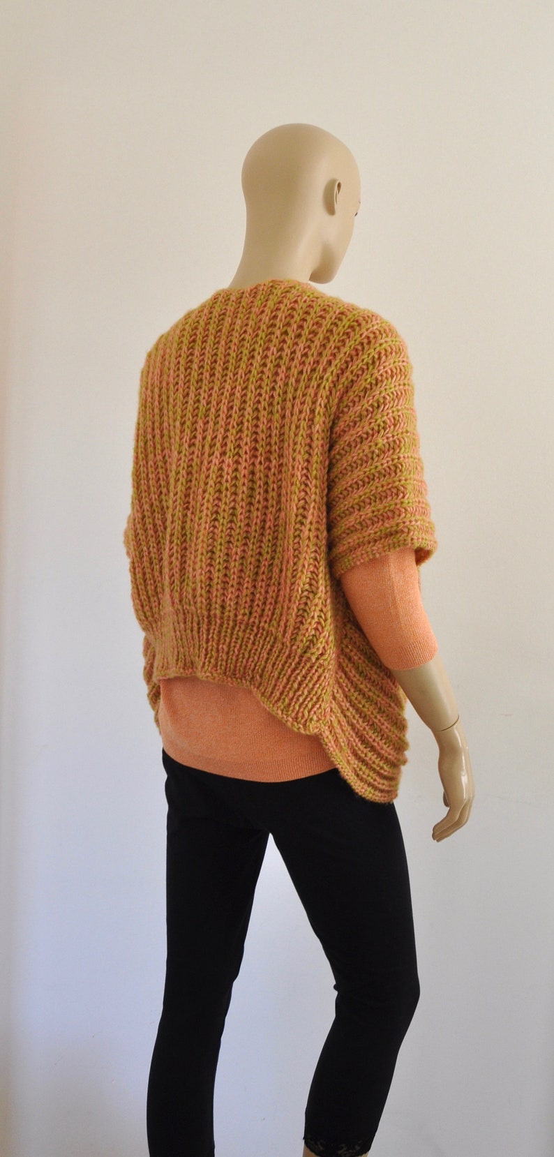 Knit Sweater Cardigan Vest Chunky Wrap Sweater Coral Green