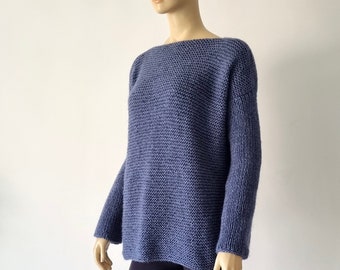 Blue Chunky Sweater, Women's Oversized Sweater, Knit Sweater Cardigan, Plus Size Sweater