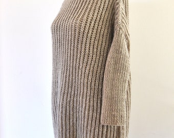 Chunky Sweater Tunic Hand Knit Beige Sand Earth Tones