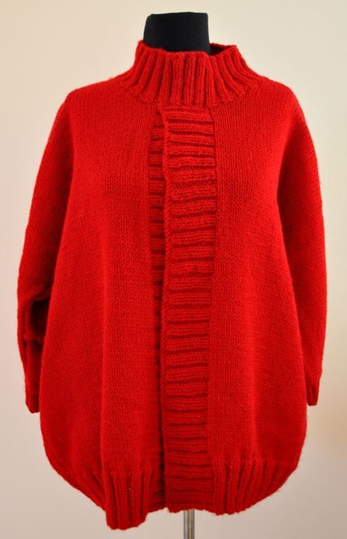 Oversized Sweater Cardigan Jacket Tunic Red Hand Knit Loose Etsy