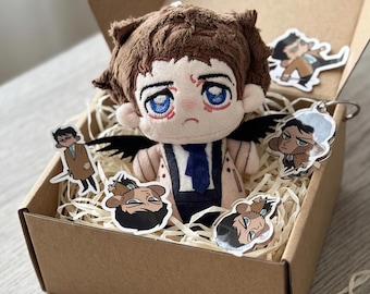 SPN エンジェル カスティエル ギフトセット、ファンメイド ちび人形、キーホルダー、ステッカー