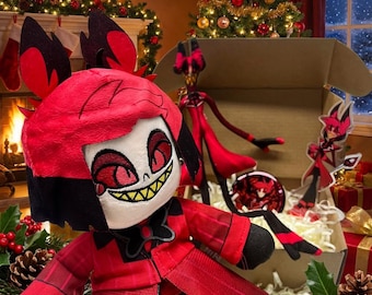 Peluche de Hazbin Hotel: set de regalo de peluche de Alastor, insignia y figura de pie