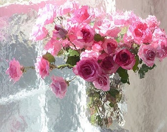 Roses Photography, Flower Prints, Shabby Chic Decor, Paris Roses Print, Impressionistic Paris Pink Roses Wall Prints, Paris Roses Wall Decor