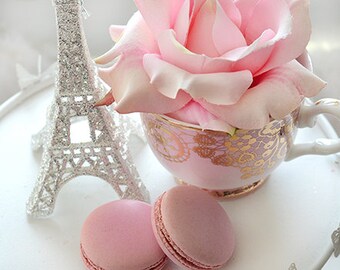 Eiffel Tower Pink Roses & Macarons, Paris Decor, French Decor, Shabby Chic Wall Art, Eiffel Tower Pink Macarons, Paris Photos, Paris Prints