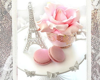 Paris Note Cards, Paris Macarons & Roses Note Card, Paris Greeting Cards, Shabby Chic Note Cards, Paris Macarons Note Cards, Paris Macarons